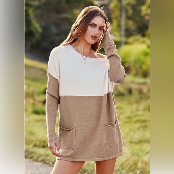 Two-Tone Beige and White Women's Sweater - Picture 1 of 5